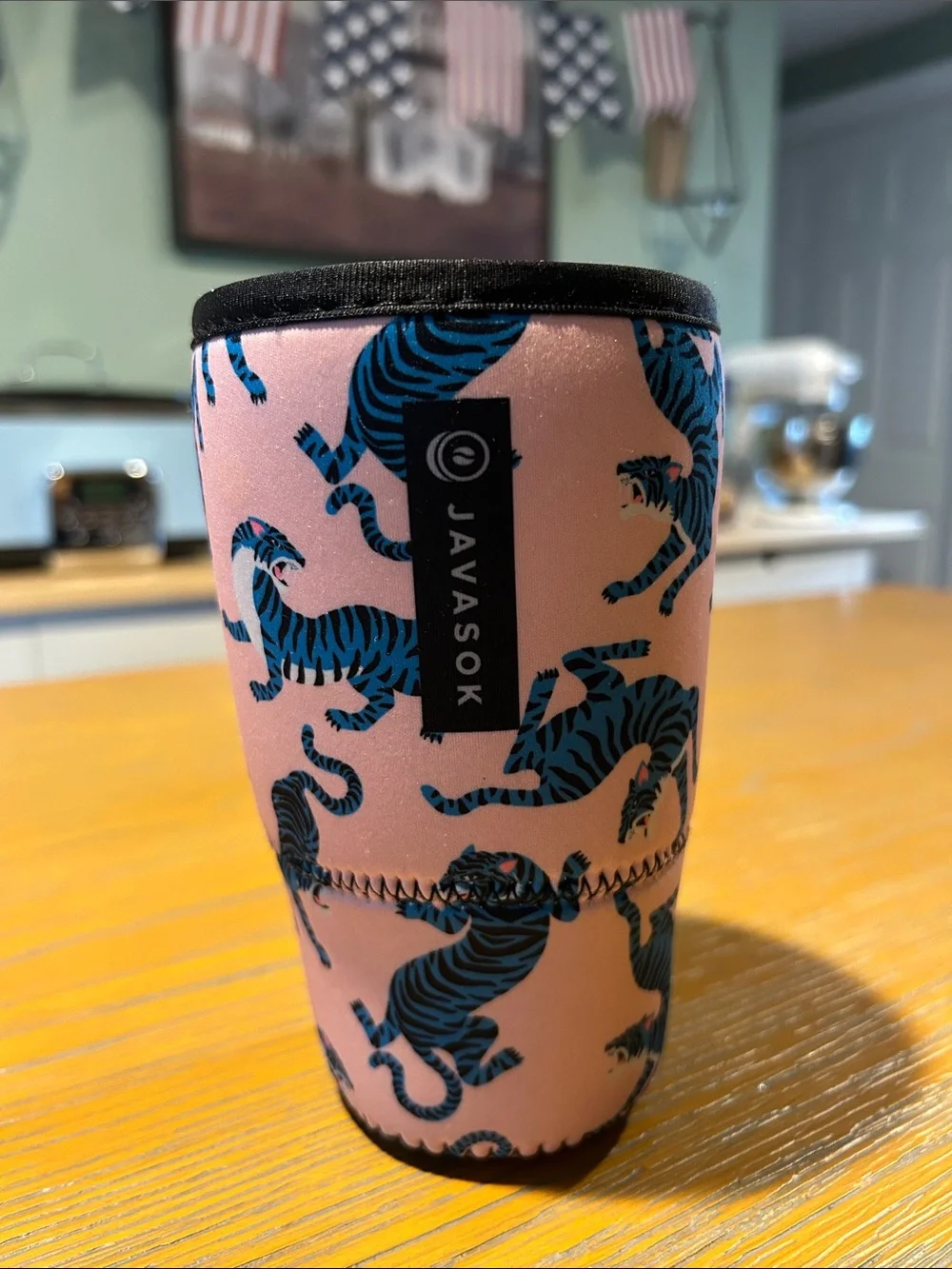 JavaSok Pink and Blue Tiger Neoprene Can Cooler Large 30-32 oz